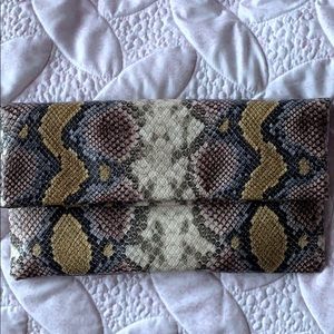 Express Snakeskin Fold-Over Clutch With Chain